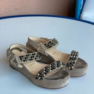 Christian Louboutin Beige Greige Suede Bikee Deck Wedge Sandals